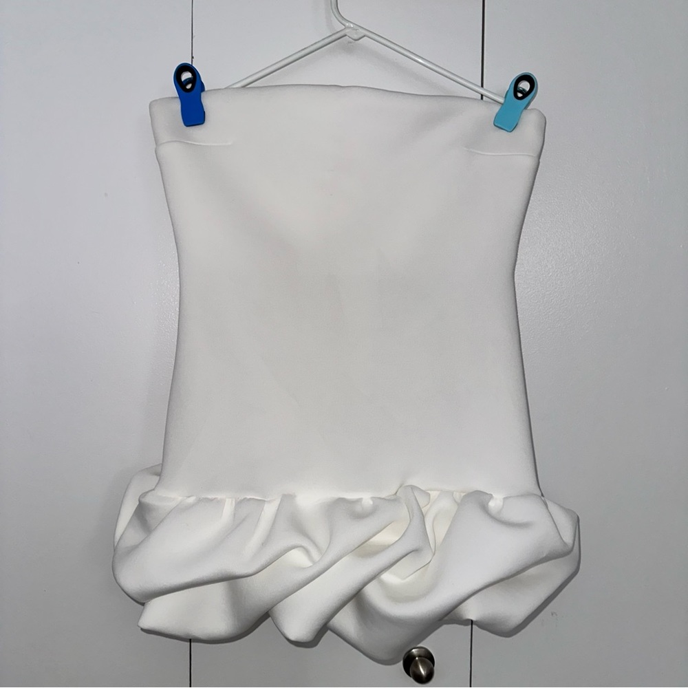 Nasty Gal White Volume Hem Bandeau Mini Bridal Party Dress US 12 Size